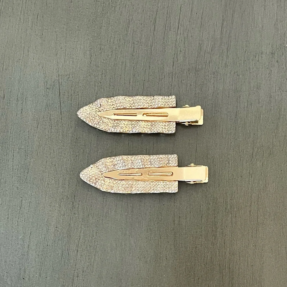 Gold Ruffle Rhinestone Dent-Free Creaseless Prep Alligator Clip Two Piece Set
